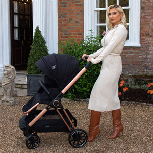 My Babiie Pram 3-in-1 Travel System Billie Faiers Rose Gold & Black Quilted real life photo with Billie Faiers 