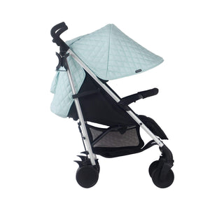 My Babiie Pram Billie Faiers Quilted Aqua side view with hood up 