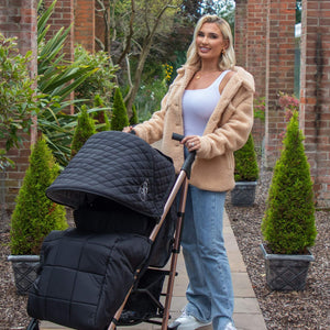 My Babiie Pram Billie Faiers Quilted Black real life photo with Billie Faiers hood up 
