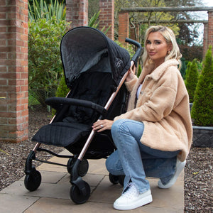 My Babiie Pram Billie Faiers Quilted Black real life photo with Billie Faiers
