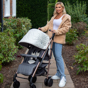My Babiie Pram Billie Faiers Quilted Champagne real life photo with Billie Faiers 