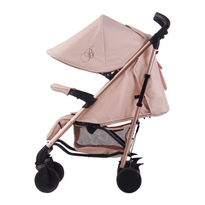 My Babiie Pram Billie Faiers Rose Gold Blush side view with hood up 