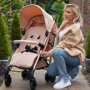 My Babiie Pram Billie Faiers Rose Gold Blush real life photo with Billie Faires 