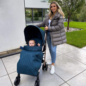 My Babiie Pram Dani Dyer Blue Leopard with Dani Dyer and baby 