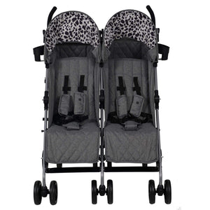 My Babiie Twin Pram Leopard front on view 