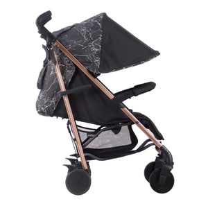 My Babiie Pram Samantha Faiers Black Marble side on view with hood up 