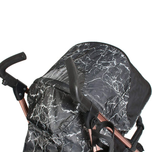 My Babiie Pram Samantha Faiers Black Marble close up of handles and hood 